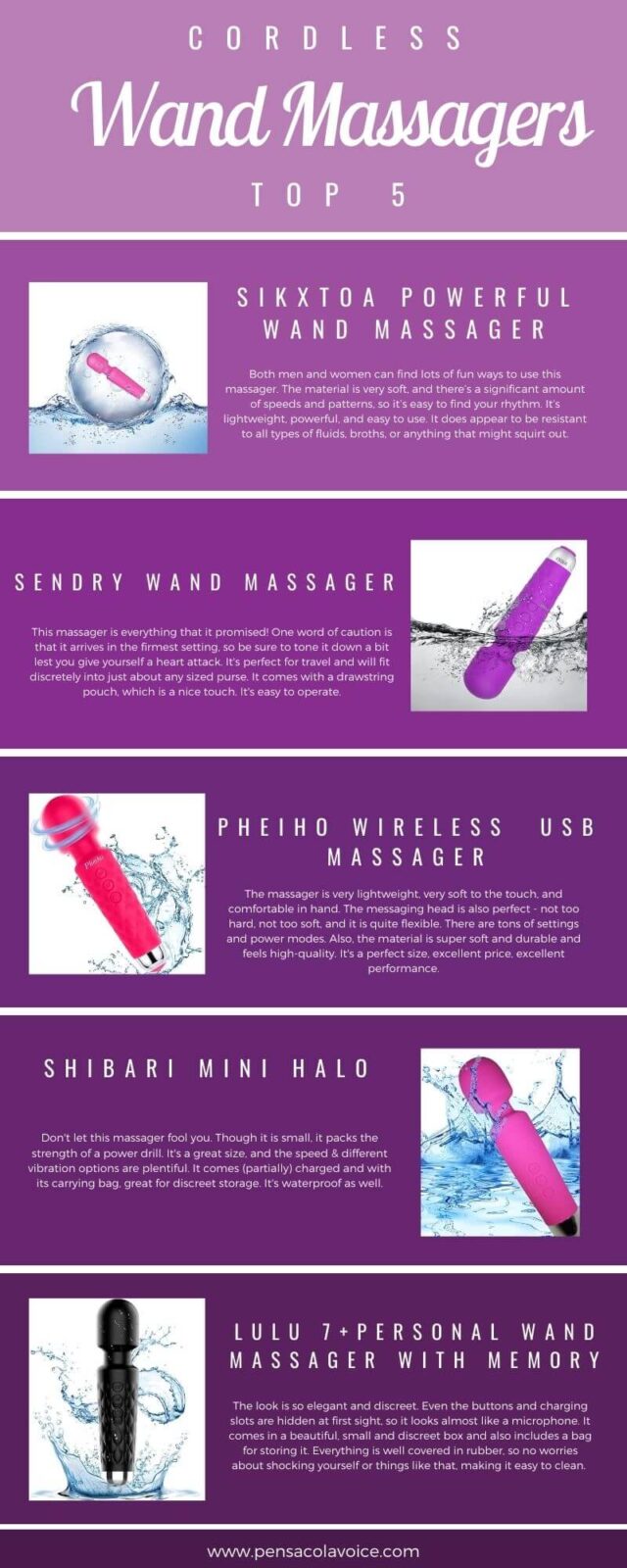 Personal Cordless Handheld Wand Purple Wireless Multi Modes for Women Personal Wand Cordless Waterproof Rechargeable